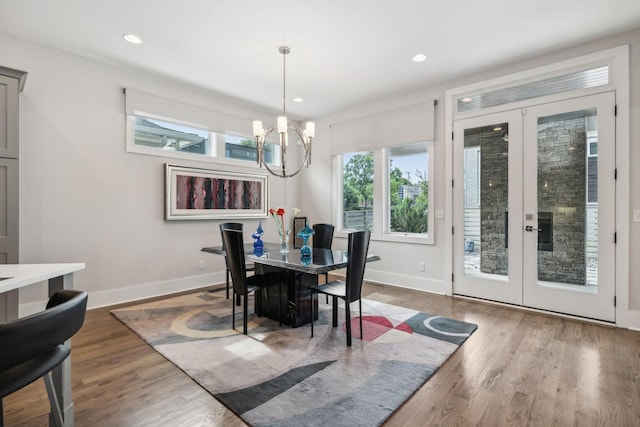 1211A Sigler St, Nashville, TN 37203 - dining space featuring french doors, baseboards, wood finished floors, a chandelier, and recessed lighting