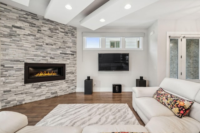 1211A Sigler St, Nashville, TN 37203 - living area with wood finished floors, a tile fireplace, recessed lighting, and baseboards