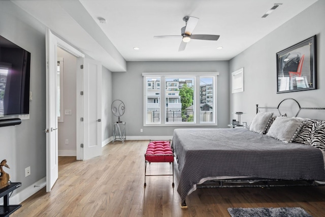 1211A Sigler St, Nashville, TN 37203 - bedroom with light wood-style floors, baseboards, ceiling fan, and recessed lighting