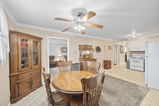 103 Walnut Dr, Carthage, TN 37030 - dining room with ceiling fan, crown molding, light floors, and baseboards