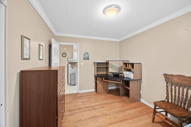 103 Walnut Dr, Carthage, TN 37030 - office with ornamental molding, light wood finished floors, baseboards, and washer / clothes dryer