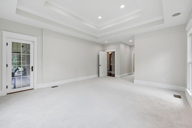 150 Valley Vista Dr, Carthage, TN 37030 - empty room featuring a raised ceiling, light carpet, recessed lighting, ornamental molding, and baseboards