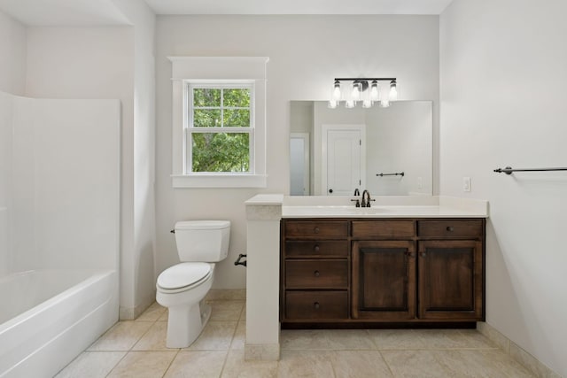 150 Valley Vista Dr, Carthage, TN 37030 - bathroom featuring vanity, toilet, tile patterned floors, shower / washtub combination, and baseboards