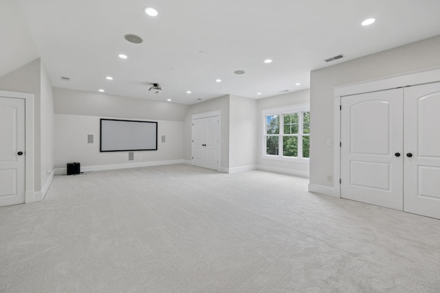 150 Valley Vista Dr, Carthage, TN 37030 - cinema room featuring light colored carpet, recessed lighting, baseboards, and vaulted ceiling