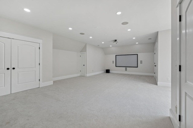 150 Valley Vista Dr, Carthage, TN 37030 - cinema with light carpet, recessed lighting, baseboards, and vaulted ceiling