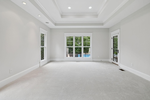 150 Valley Vista Dr, Carthage, TN 37030 - spare room with crown molding, a raised ceiling, light carpet, recessed lighting, and baseboards