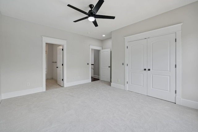 150 Valley Vista Dr, Carthage, TN 37030 - unfurnished bedroom with carpet floors, a closet, baseboards, ensuite bath, and ceiling fan
