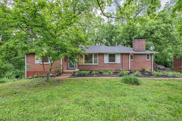 1008 Downey Dr, Nashville, TN 37205 - ranch-style home with a front yard, a chimney, and brick siding