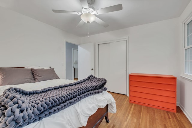 1008 Downey Dr, Nashville, TN 37205 - bedroom featuring a closet, light wood-style flooring, and a ceiling fan
