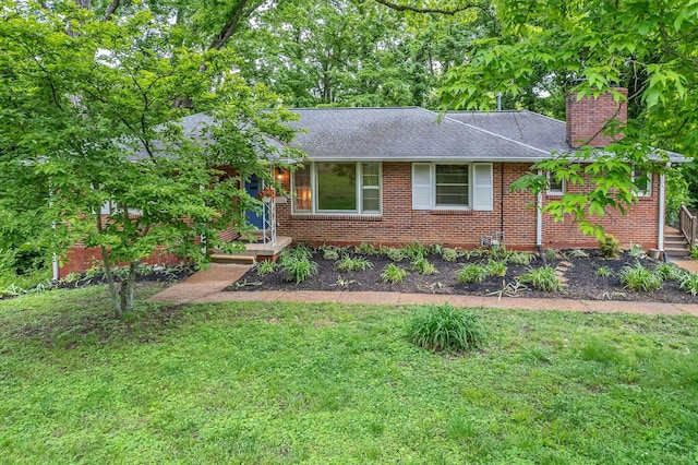 1008 Downey Dr, Nashville, TN 37205 - view of front of home featuring a front lawn, roof with shingles, brick siding, and a chimney