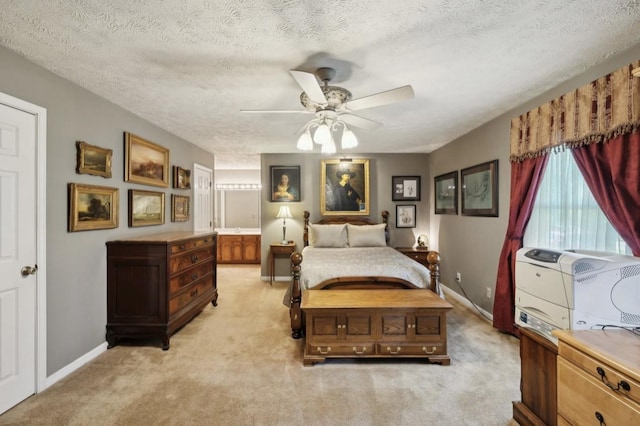 421 Robertson Dr, Smyrna, TN 37167 - bedroom featuring light carpet, baseboards, a textured ceiling, ceiling fan, and ensuite bath