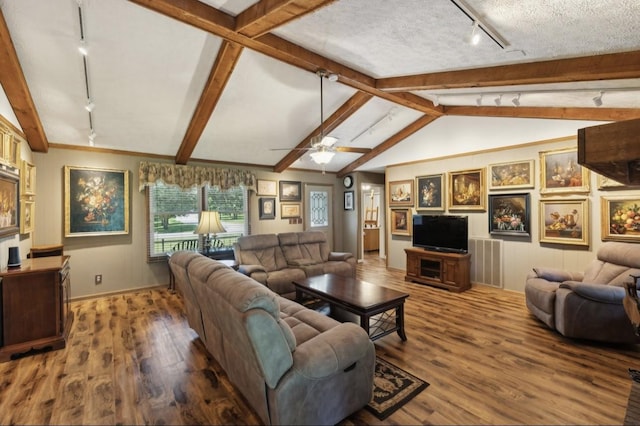 421 Robertson Dr, Smyrna, TN 37167 - living room with track lighting, wood finished floors, a ceiling fan, and baseboards