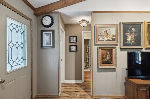 421 Robertson Dr, Smyrna, TN 37167 - foyer entrance featuring wood finished floors, baseboards, and beamed ceiling