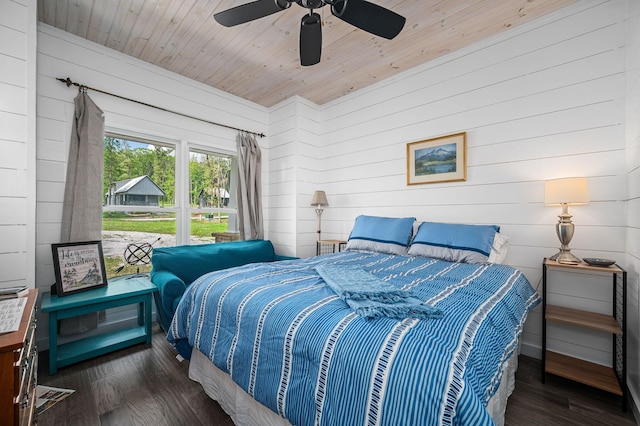 61 Sunset Ct, Tracy City, TN 37387 - bedroom with wood walls, wood finished floors, a ceiling fan, and wood ceiling