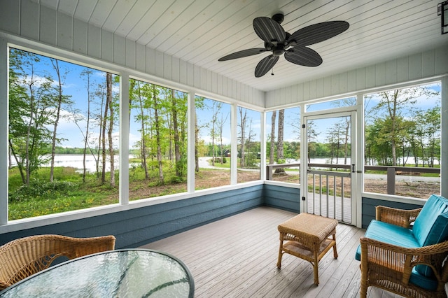61 Sunset Ct, Tracy City, TN 37387 - sunroom featuring a water view and a ceiling fan