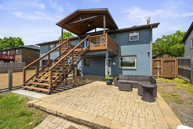 553 Huntington Pkwy, Nashville, TN 37211 - back of house featuring ceiling fan, a patio area, outdoor lounge area, a fenced backyard, and stairway