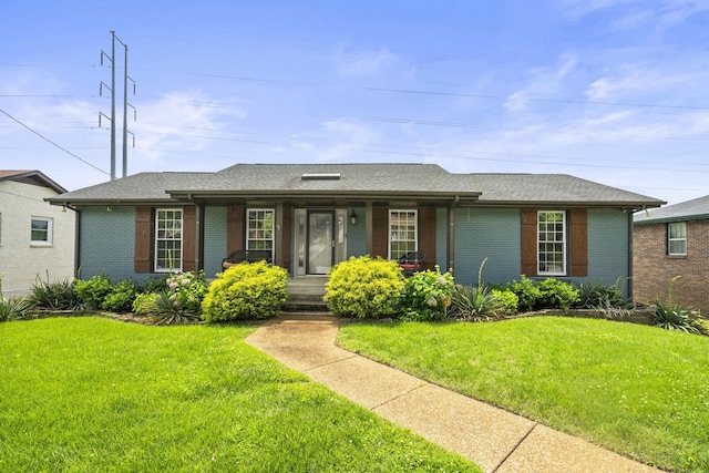 553 Huntington Pkwy, Nashville, TN 37211 - ranch-style house with brick siding, a porch, a front yard, and a shingled roof
