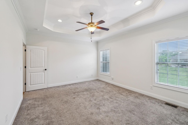 1015 Kingman Ave, Murfreesboro, TN 37129 - spare room with crown molding, a raised ceiling, carpet flooring, ceiling fan, and recessed lighting