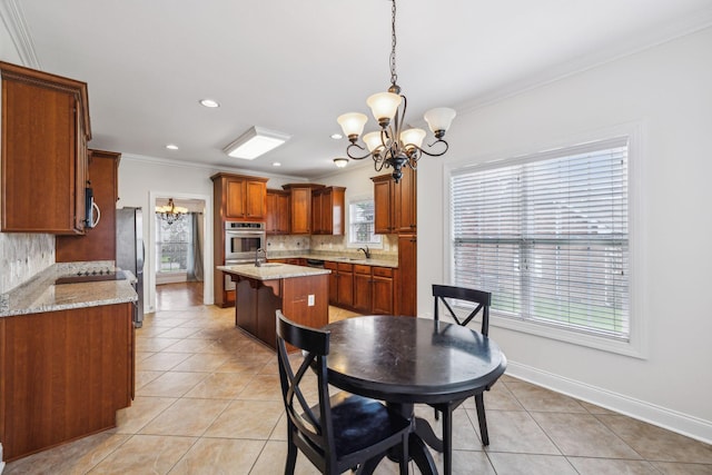 1015 Kingman Ave, Murfreesboro, TN 37129 - dining space featuring a chandelier, light tile patterned flooring, ornamental molding, recessed lighting, and baseboards