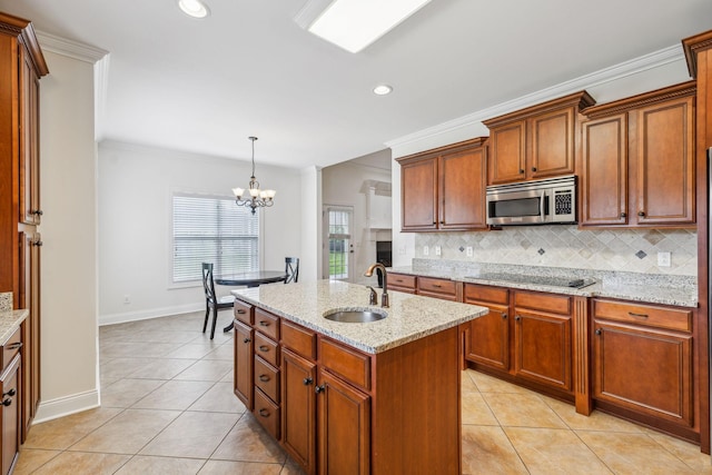 1015 Kingman Ave, Murfreesboro, TN 37129 - kitchen with a sink, stainless steel microwave, tasteful backsplash, black electric cooktop, and light tile patterned floors