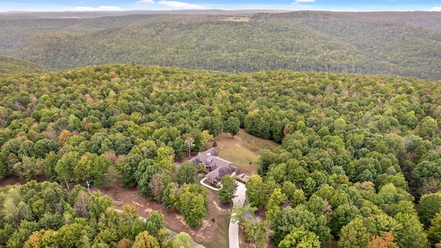 view of property location featuring a heavily wooded area and a mountainous background