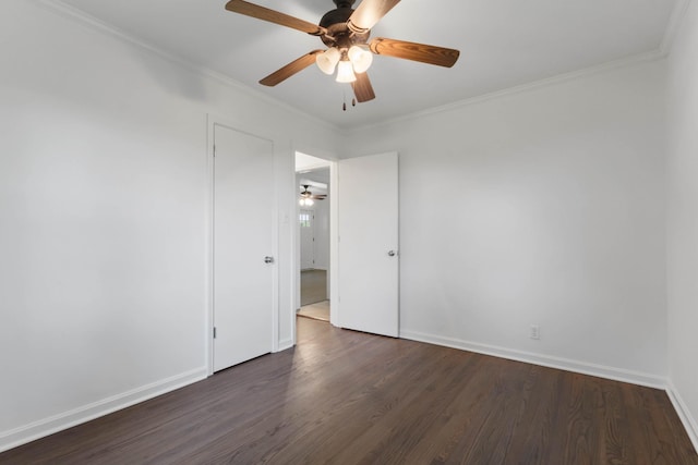 2851 Cooper Creek Rd, Woodlawn, TN 37191 - spare room with dark wood-style flooring, a ceiling fan, baseboards, and crown molding