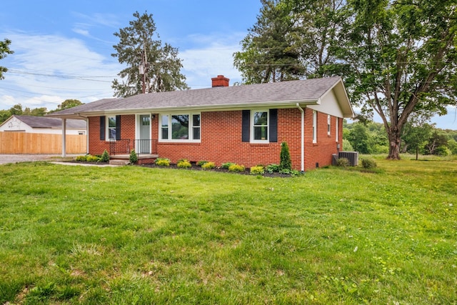 2851 Cooper Creek Rd, Woodlawn, TN 37191 - single story home with a chimney, brick siding, and cooling unit