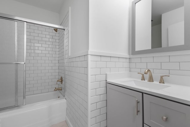 2851 Cooper Creek Rd, Woodlawn, TN 37191 - bathroom with tile walls, enclosed tub / shower combo, and vanity