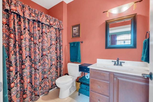 1764 Warren Hollow Rd, Nolensville, TN 37135 - bathroom with toilet, tile patterned floors, vanity, and a shower with shower curtain