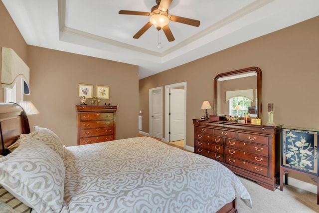 1764 Warren Hollow Rd, Nolensville, TN 37135 - bedroom featuring a tray ceiling, carpet, ornamental molding, ceiling fan, and baseboards