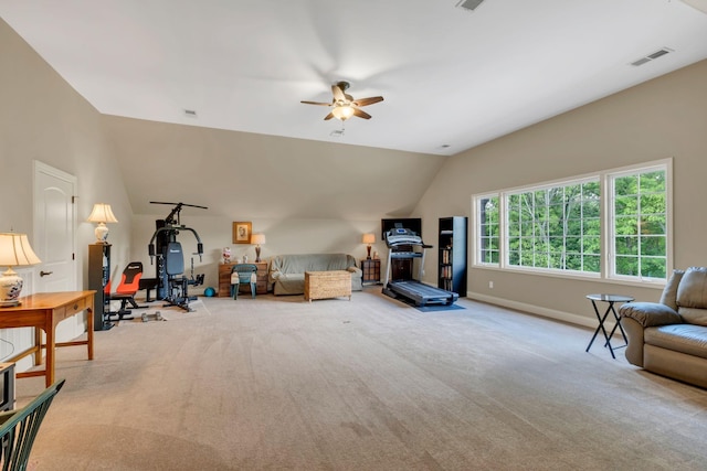 1764 Warren Hollow Rd, Nolensville, TN 37135 - living area featuring carpet, lofted ceiling, ceiling fan, and baseboards