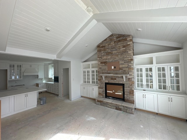 832 Westchester Cir, Hendersonville, TN 37075 - unfurnished living room featuring a fireplace and wood ceiling