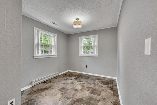 215 Wheeler Ave, Nashville, TN 37211 - unfurnished room featuring baseboard heating, crown molding, stone finish flooring, a textured ceiling, and baseboards