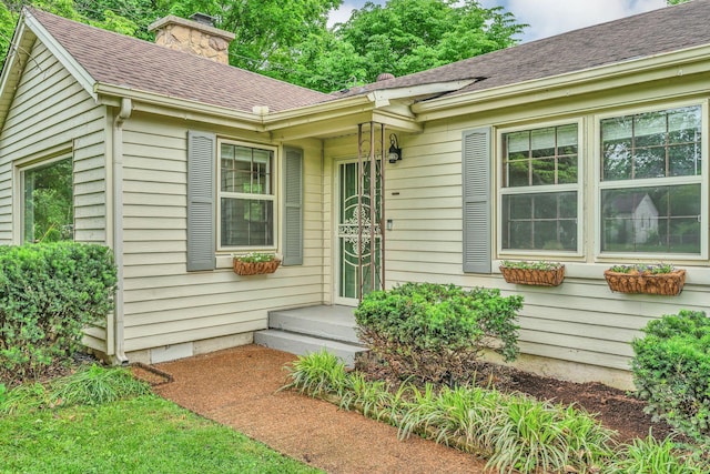 215 Wheeler Ave, Nashville, TN 37211 - view of exterior entry with a chimney and roof with shingles