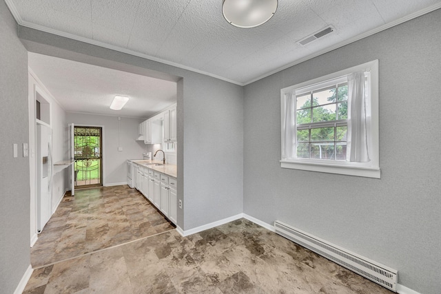 215 Wheeler Ave, Nashville, TN 37211 - interior space with a baseboard heating unit, a sink, crown molding, and baseboards