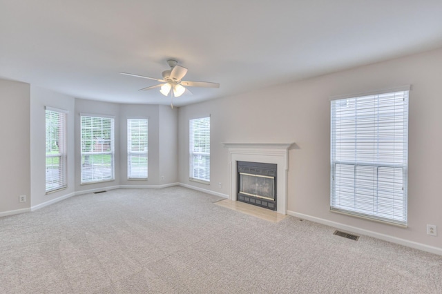 408 Parish Pl, Franklin, TN 37067 - unfurnished living room with carpet flooring, ceiling fan, baseboards, and a fireplace with flush hearth