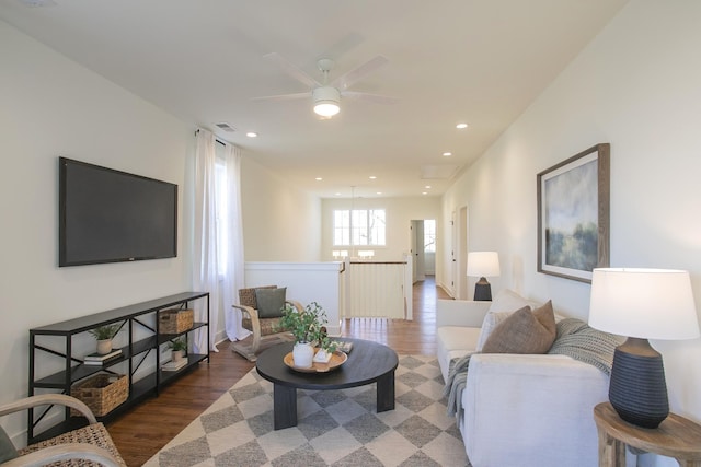 431B Basswood Ave, Nashville, TN 37209 - living area featuring wood finished floors, ceiling fan, and recessed lighting