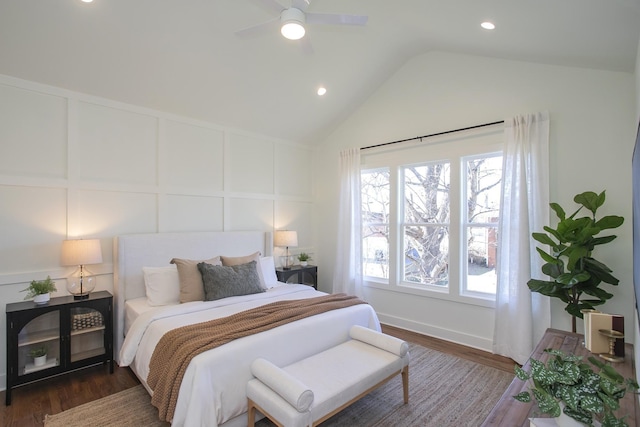 431B Basswood Ave, Nashville, TN 37209 - bedroom featuring lofted ceiling, wood finished floors, a decorative wall, recessed lighting, and a ceiling fan