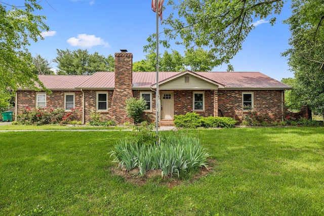 4408 Alpine Way, Murfreesboro, TN 37129 - single story home with a chimney, brick siding, a front yard, and metal roof