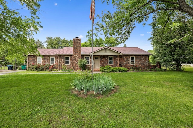 4408 Alpine Way, Murfreesboro, TN 37129 - ranch-style home featuring a chimney, a front lawn, brick siding, and metal roof