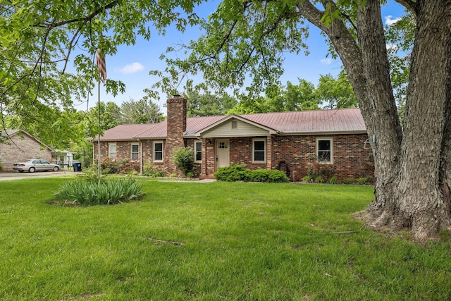 4408 Alpine Way, Murfreesboro, TN 37129 - ranch-style house with a front lawn, brick siding, metal roof, and a chimney