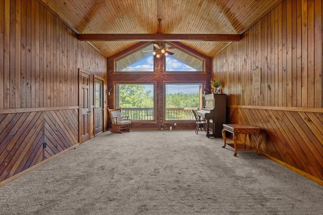 4410 Trace Creek Rd, Mc Ewen, TN 37101 - unfurnished room with ceiling fan, carpet, and wooden walls