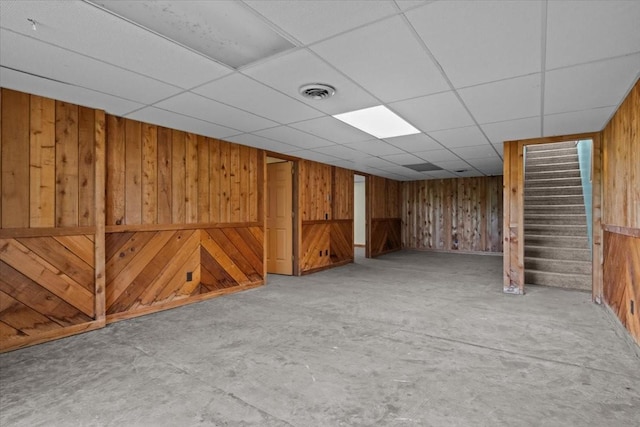 4410 Trace Creek Rd, Mc Ewen, TN 37101 - finished below grade area featuring stairs, wood walls, and a drop ceiling