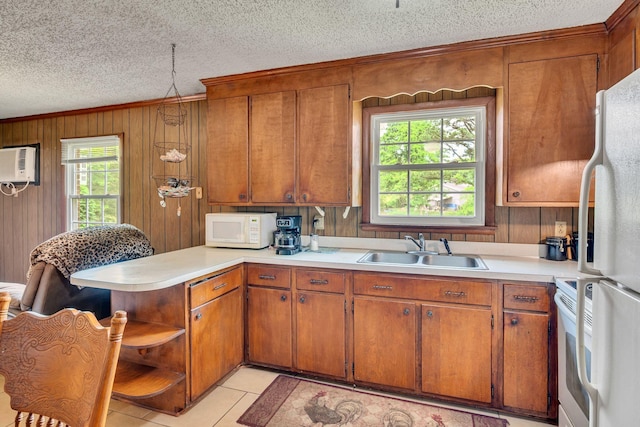 1006 Hillcrest Cir, Pleasant View, TN 37146 - kitchen featuring a sink, white appliances, crown molding, a textured ceiling, and light countertops