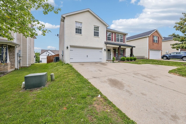 325 Golfview Ln, Springfield, TN 37172 - traditional-style house with a garage, driveway, a front lawn, covered porch, and central air condition unit