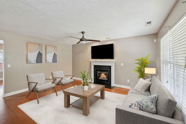 325 Golfview Ln, Springfield, TN 37172 - living area with plenty of natural light, light wood-style floors, ceiling fan, a glass covered fireplace, and a textured ceiling