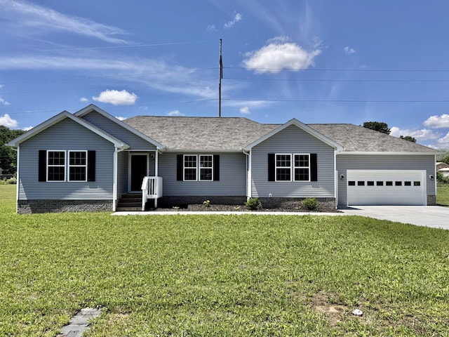 62 Sundance Dr, Lawrenceburg, TN 38464 - single story home with an attached garage, concrete driveway, a front yard, and a shingled roof