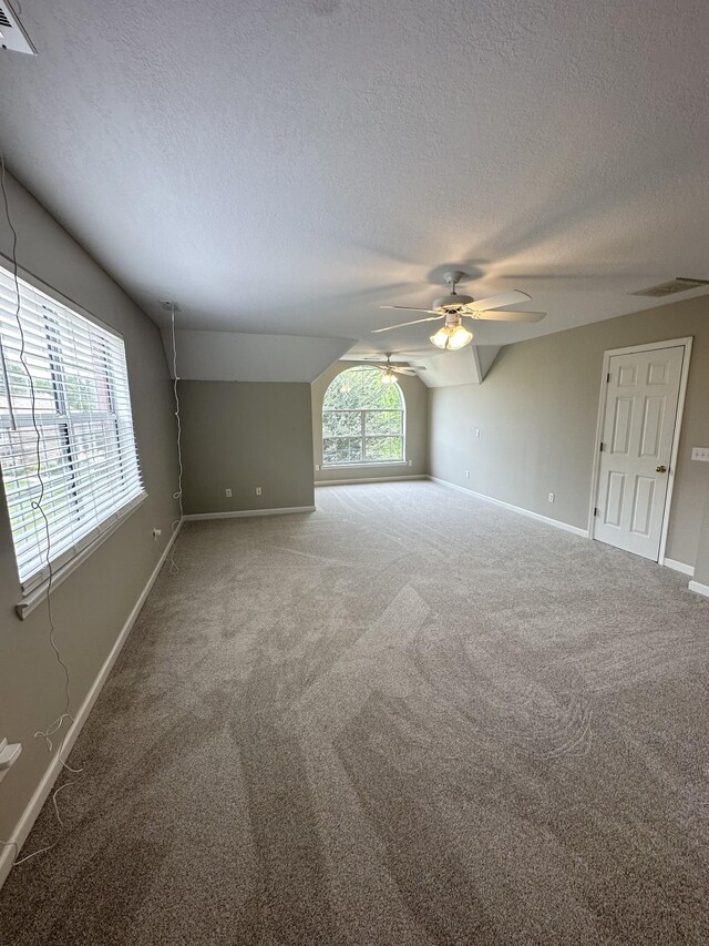 6900 Snow View Ln, Ooltewah, TN 37363 - unfurnished room with lofted ceiling, a ceiling fan, carpet flooring, a textured ceiling, and baseboards