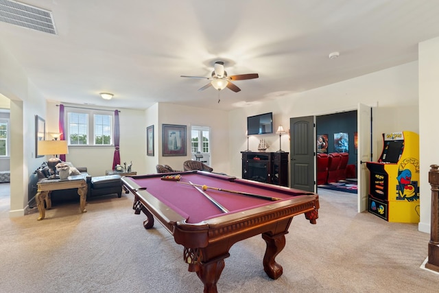 810 Pine Terrace Dr, Brentwood, TN 37027 - rec room with carpet floors, ceiling fan, and pool table