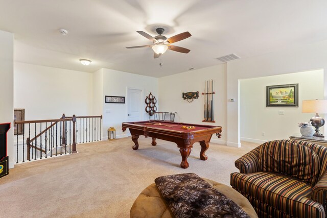 810 Pine Terrace Dr, Brentwood, TN 37027 - playroom featuring billiards table, light colored carpet, a ceiling fan, and baseboards
